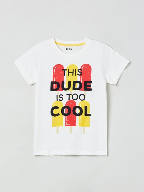 

max Boys White & Red Printed Round Neck T-shirt