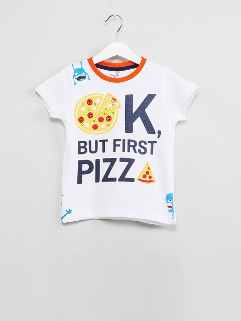 max Boys White & Blue Pizza Print T-shirt