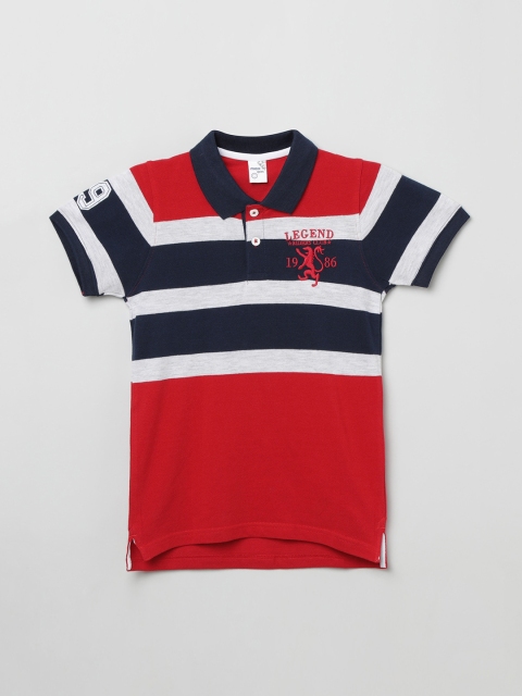 

max Boys Red & Navy Blue Colourblocked Polo Collar T-shirt