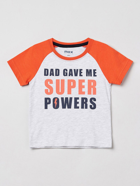 

max Boys Grey Melange Printed Round Neck T-shirt