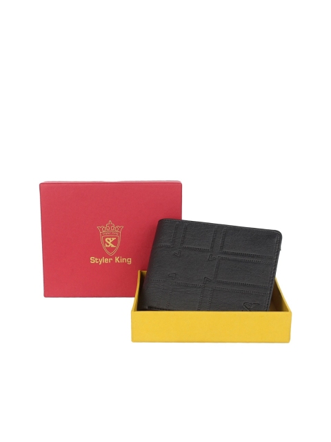 

STYLER KING Men Black Textured Two Fold Wallet