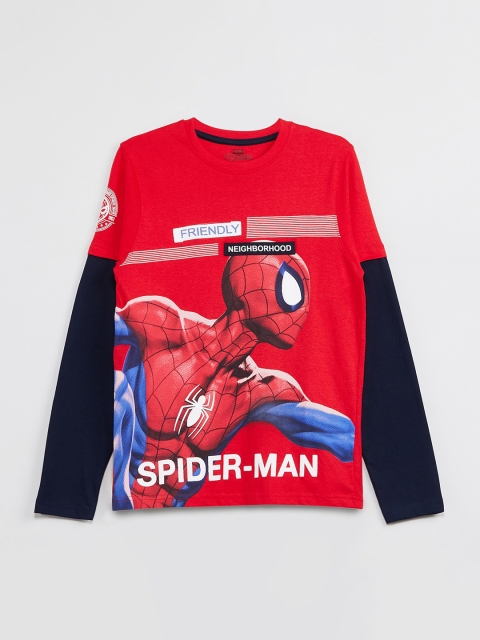 

max Boys Red & Blue Spider Man Printed Round Neck T-shirt