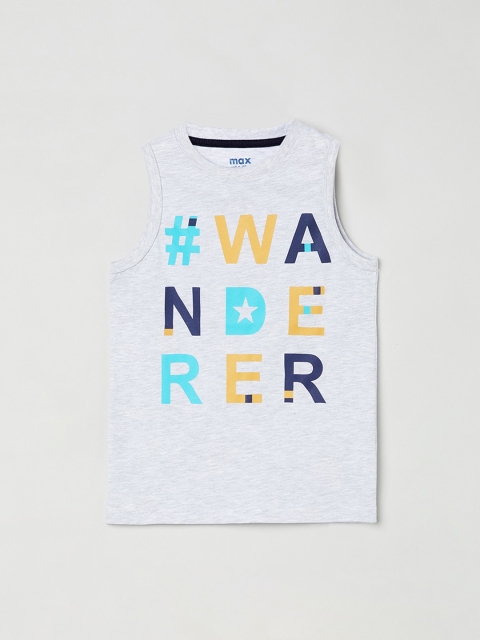 

max Boys Grey Printed Round Neck T-shirt
