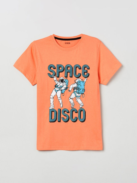 

max Boys Orange Printed Round Neck T-shirt
