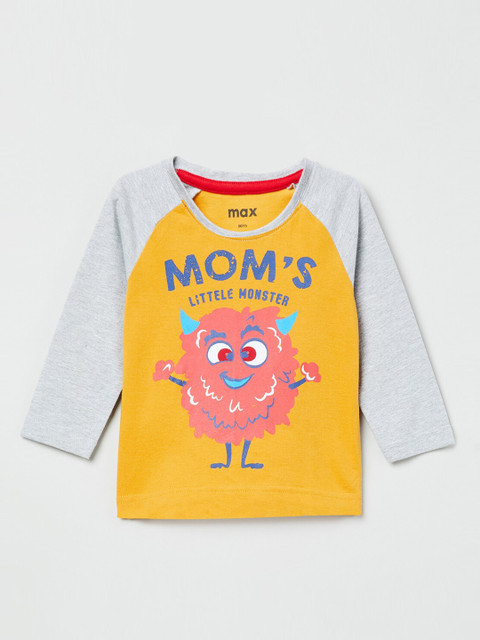 

max Boys Yellow Printed Round Neck T-shirt