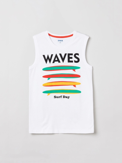 

max Boys White & Black Printed Round Neck T-shirt
