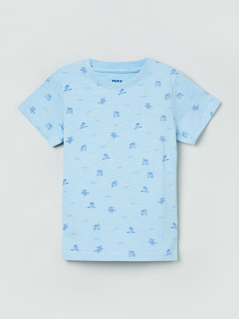 

max Boys Blue Printed Round Neck T-shirt