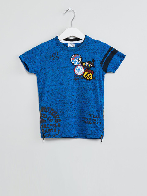 

max Boys Navy Blue Printed Round Neck T-shirt