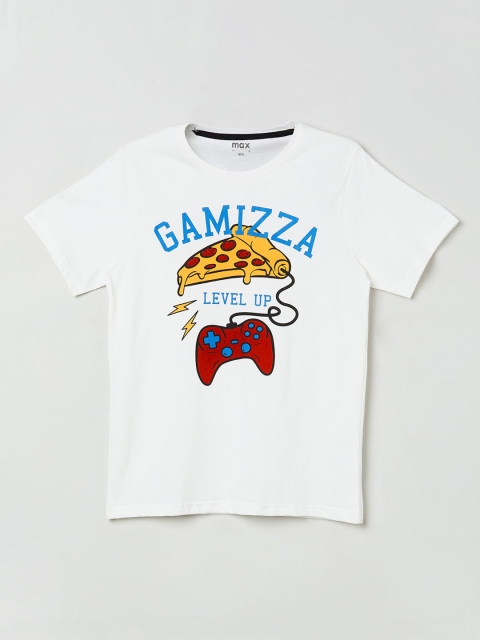 

max Boys White Printed Round Neck T-shirt