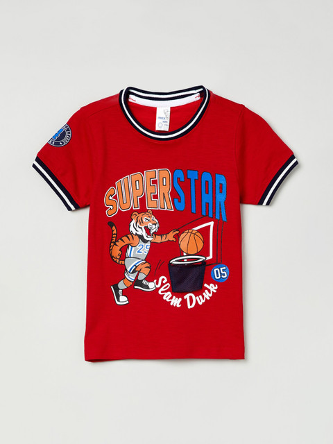 

max Boys Red Printed Round Neck T-shirt