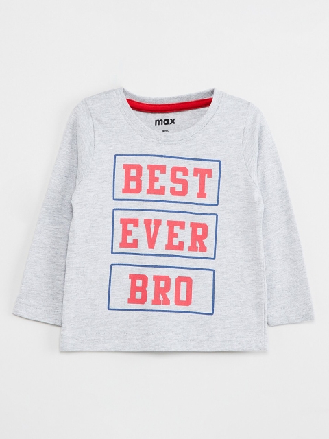 

max Boys Grey & Pink Printed Round Neck T-shirt