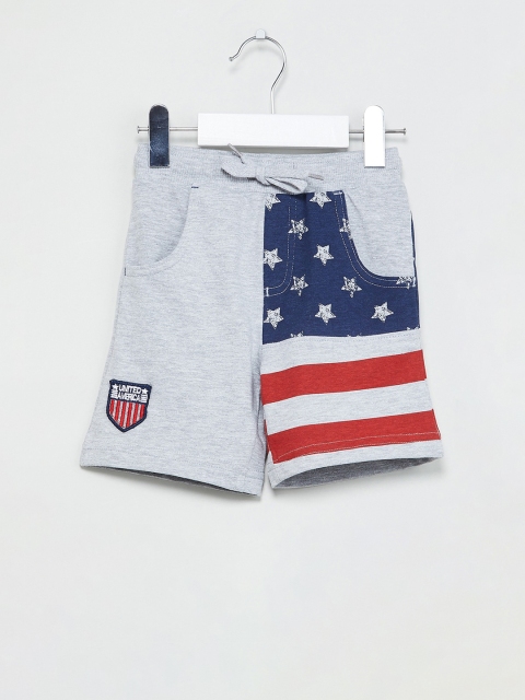 

max Boys Grey & Navy Blue Printed Regular Shorts, Grey melange