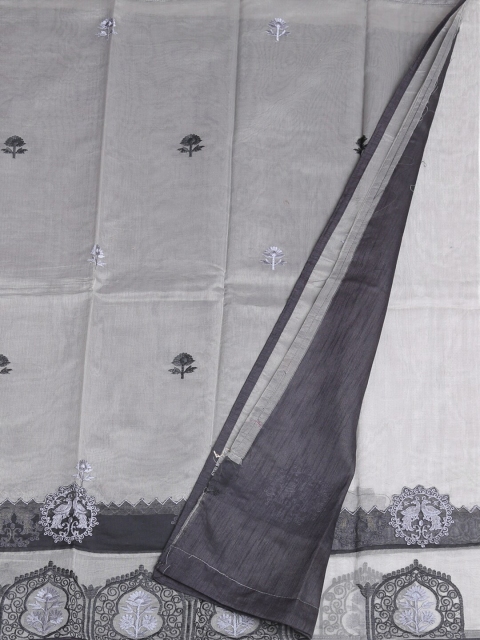 

Pothys Grey & Black Supernet Embroidered Saree
