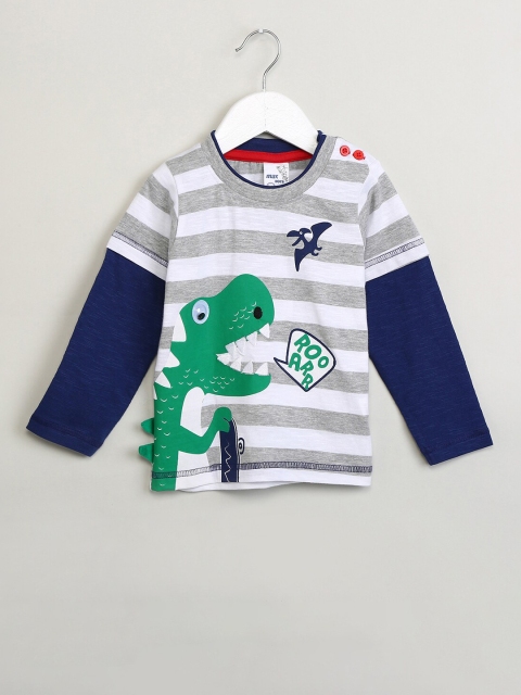 

max Boys White & Grey Printed Round Neck T-shirt