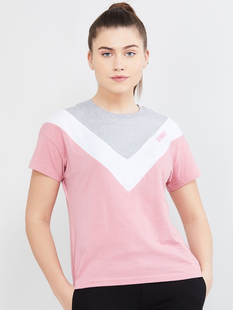 

max Women Pink & Grey Colourblocked Round Neck T-shirt