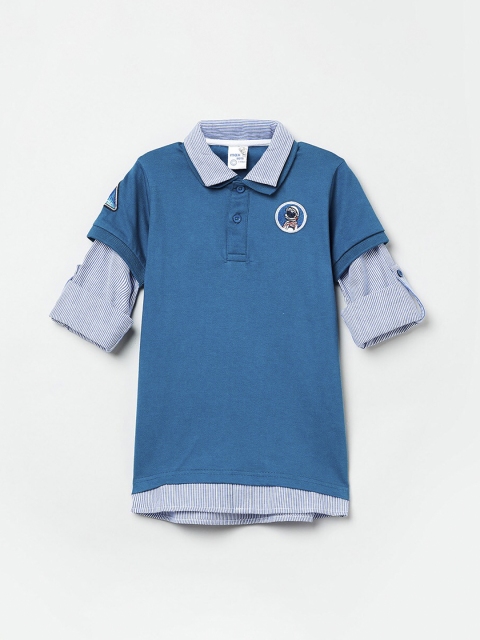 

max Boys Blue Solid Polo Collar T-shirt