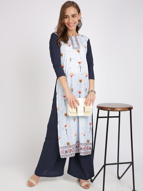 

Silk Bazar Women Turquoise Blue Printed Kurta with Palazzos