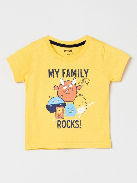 

max Boys Yellow Printed Round Neck T-shirt