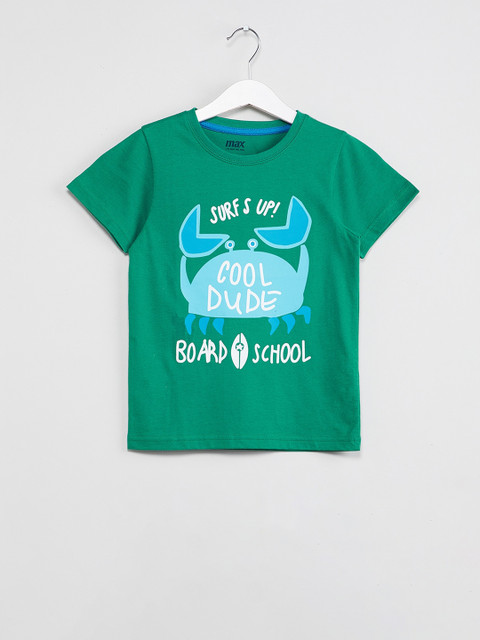 

max Boys Green & Blue Printed Round Neck T-shirt