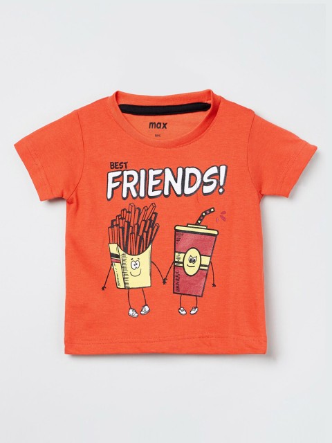 

max Boys Orange Printed Round Neck T-shirt