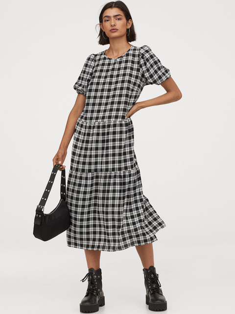 

H&M Women Black & White Checked Wide Dress