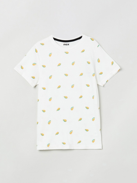 

max Boys White Printed Round Neck T-shirt