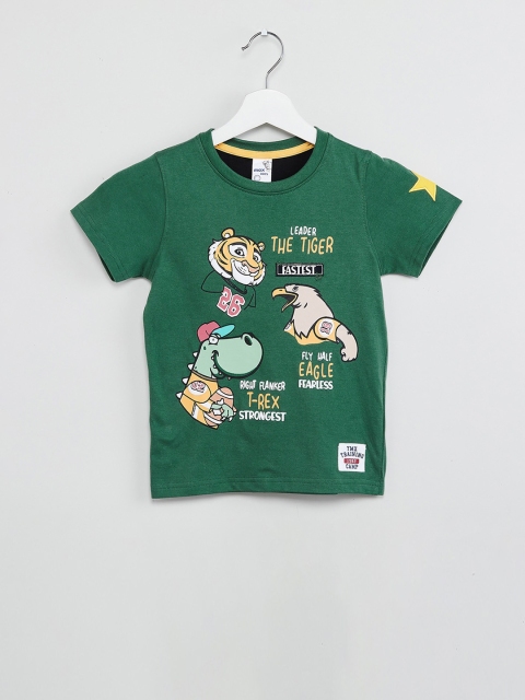 

max Boys Green Printed Round Neck T-shirt
