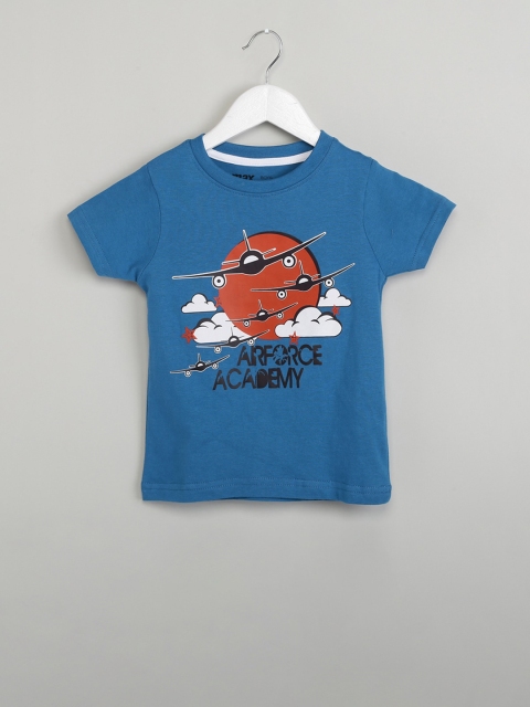 

max Boys Blue & Red Printed Round Neck T-shirt