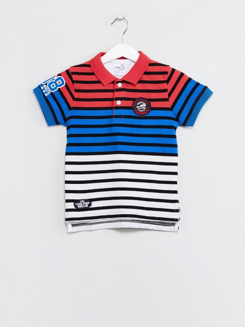 

max Boys White & Black Striped Round Neck T-shirt