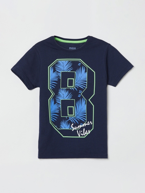 

max Boys Navy Blue Printed Round Neck T-shirt