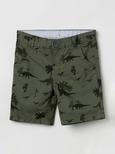 

max Boys Olive Green Printed Regular Shorts