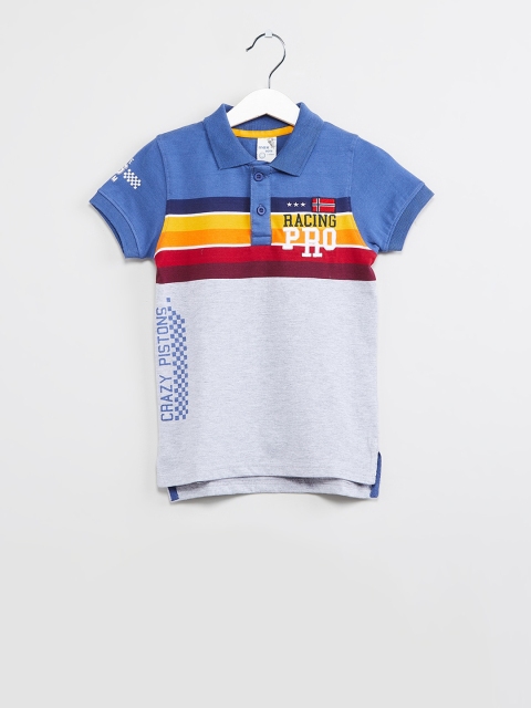 

max Boys Grey & Blue Colourblocked Polo Collar T-shirt