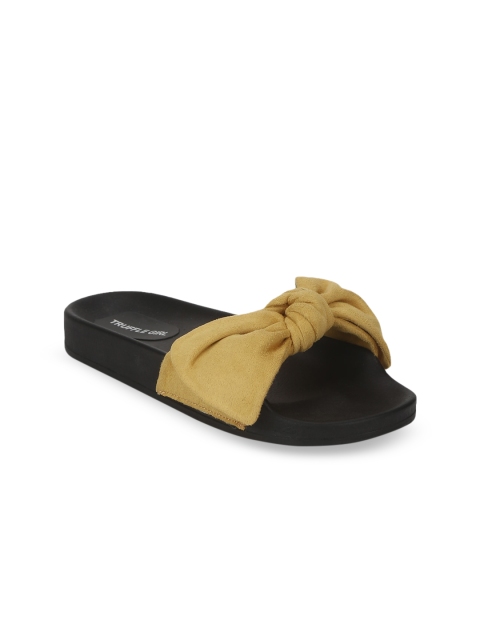

Truffle Collection Women Mustard Yellow Solid Suede Open Toe Flats