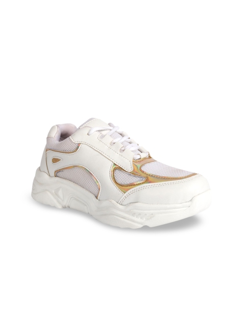 

ZAPATOZ Women White & Gold Colourblocked Sneakers