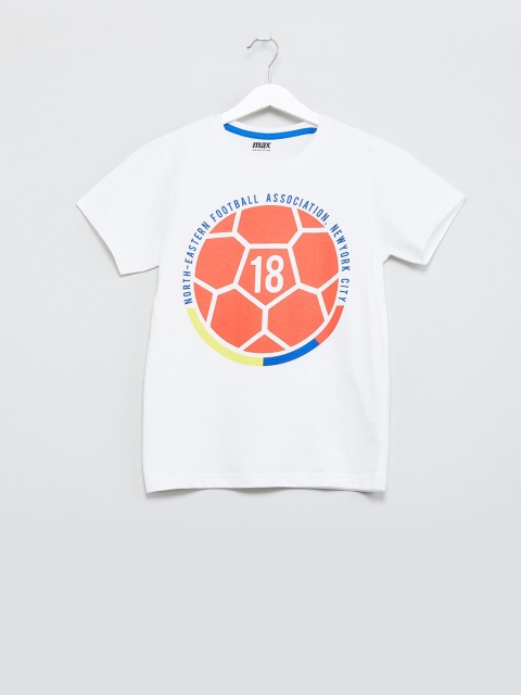 

max Boys White & Peach-Coloured Printed Round Neck T-shirt