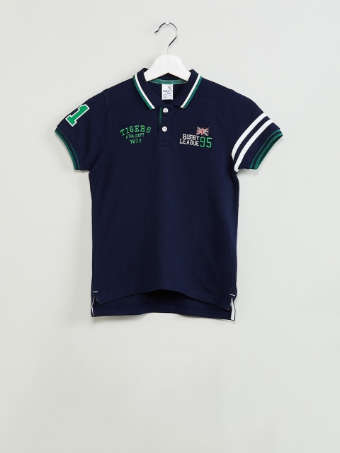 

max Boys Navy Blue Solid Polo Collar T-shirt