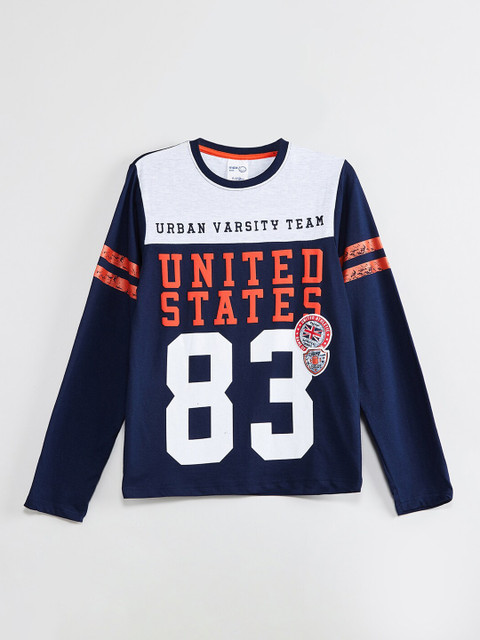 

max Boys Navy Blue Printed Round Neck T-shirt