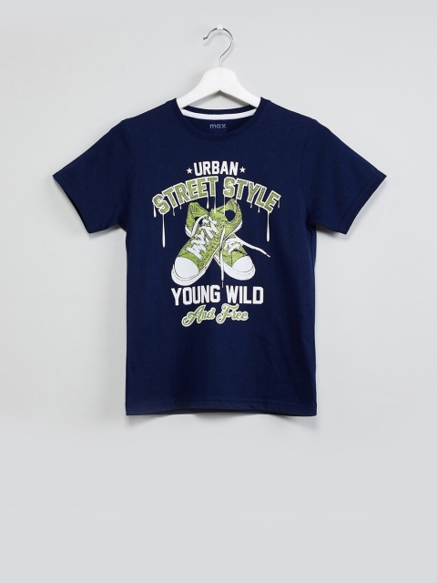 

max Boys Navy Blue Printed Round Neck T-shirt