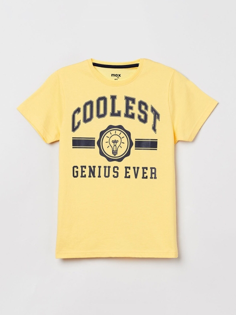 

max Boys Yellow Printed Round Neck T-shirt