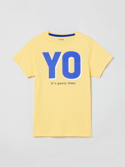 

max Boys Yellow Printed Round Neck T-shirt