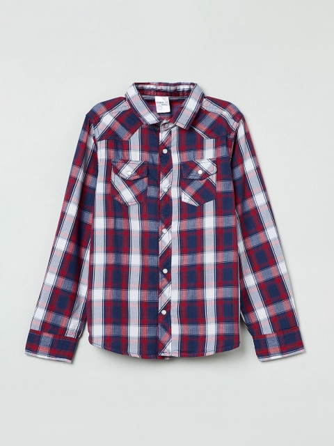 

max Boys Red & Navy Blue Regular Fit Checked Casual Shirt