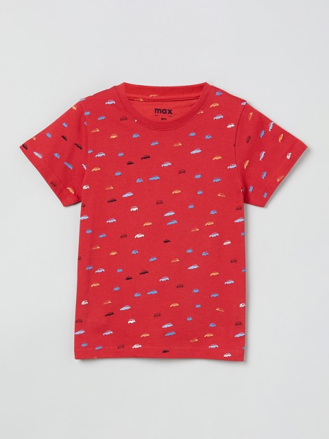 

max Boys Red & Blue Printed Round Neck T-shirt