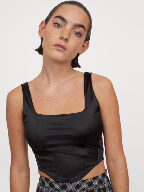 

H&M Women Black Solid Cropped Top