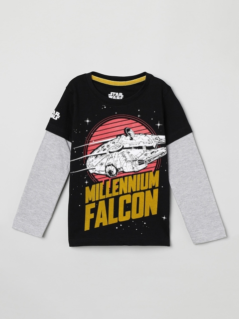 

max Boys Black & Pink Printed Round Neck T-shirt