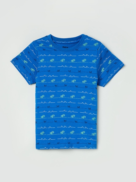 

max Boys Blue Printed Round Neck T-shirt