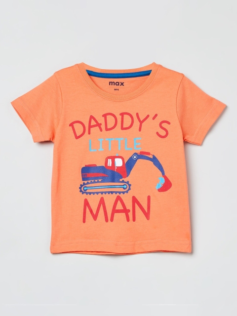 

max Boys Orange Printed Round Neck T-shirt