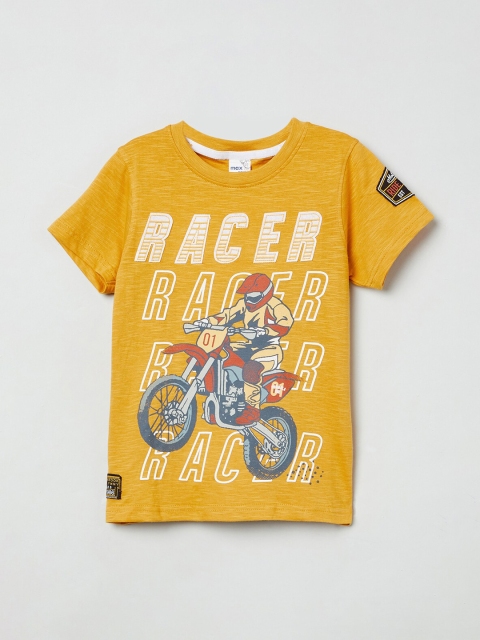 

max Boys Yellow Printed Round Neck T-shirt