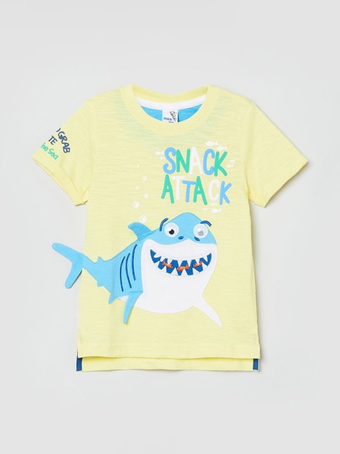 

max Boys Yellow Printed Round Neck T-shirt