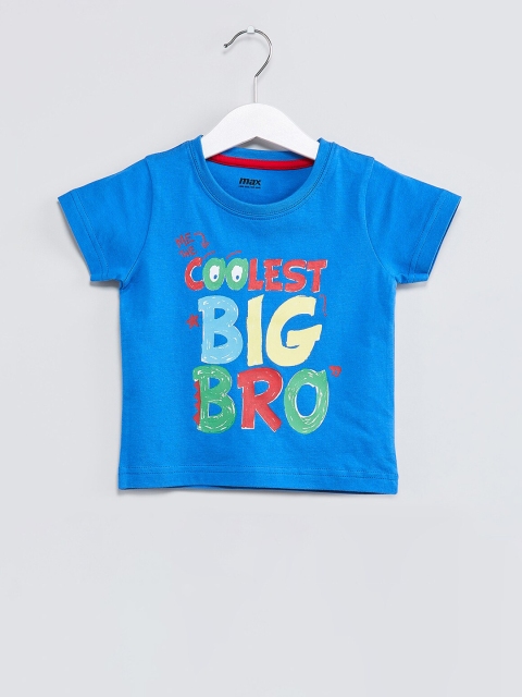 

max Boys Blue Printed Round Neck T-shirt
