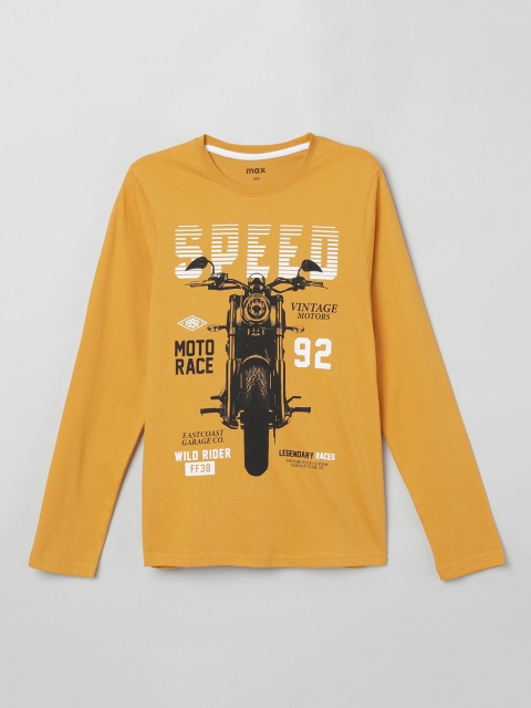 

max Boys Mustard Yellow & Black Biker Print T-shirt